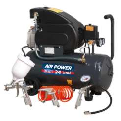 Sealey SAC2420EPK Compressor 24L Direct Drive 2hp With 4pc Air Accessory Kit