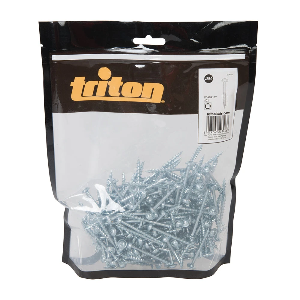 Triton P/HC 8 X 2" 250pk Zinc Pocket-Hole Screws Washer Head Coarse 2 Triton P/HC 8 X 2" 250pk Zinc Pocket-Hole Screws Washer Head Coarse - Image 2