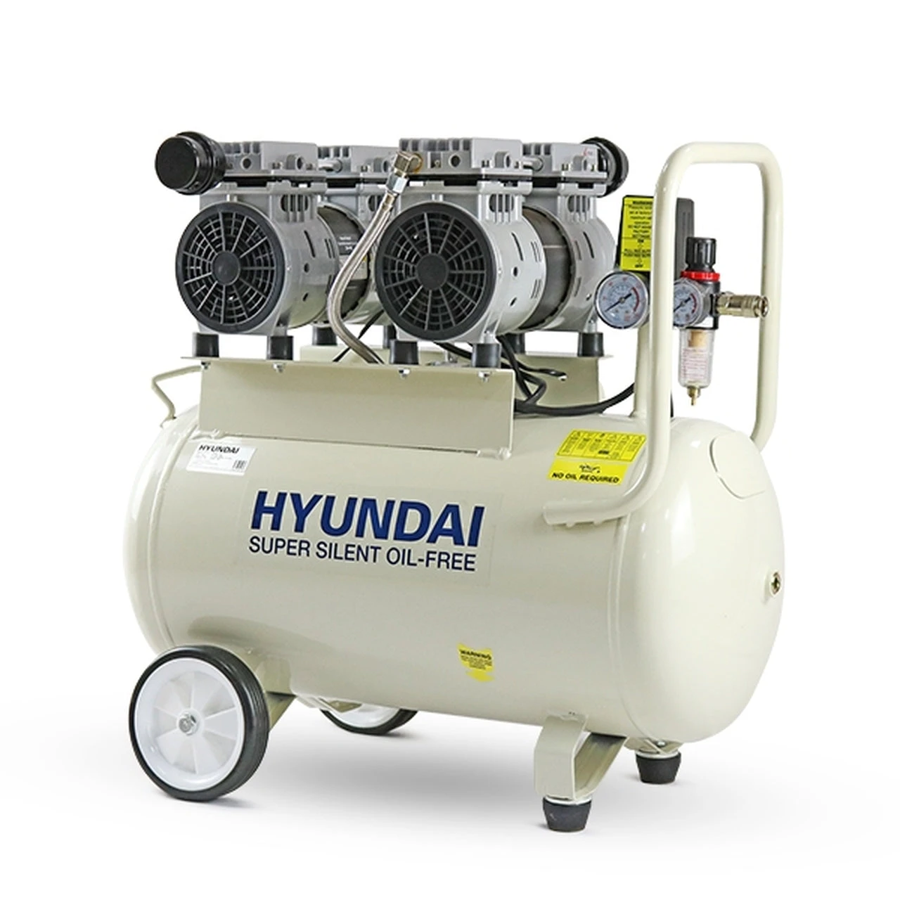 Hyundai HY27550 50 Litre Oil Free Air Compressor, 11CFM/100psi, Low Noise - 2hp 1 Hyundai HY27550 50 Litre Oil Free Air Compressor, 11CFM/100psi, Low Noise - 2hp