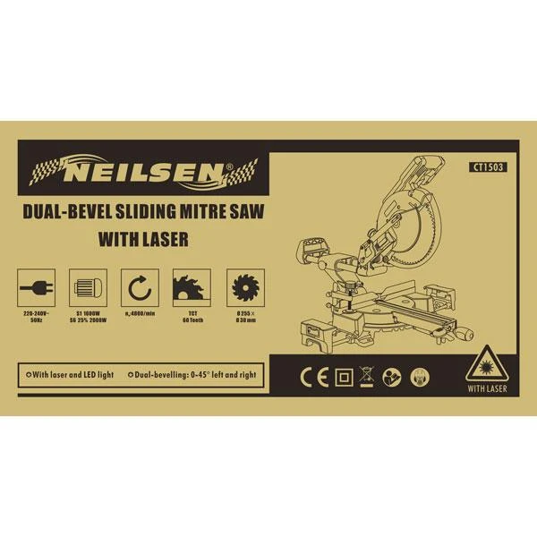 Neilsen CT1503 Dual-bevel Sliding Mitre Saw Laser 2 Neilsen CT1503 Dual-bevel Sliding Mitre Saw Laser - Image 2