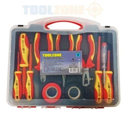 Toolzone 11Pc Vde Electricians Tool Kit, Screwdrivers, Plier 6" Long Nose, Side Cut & Wire Stripper.